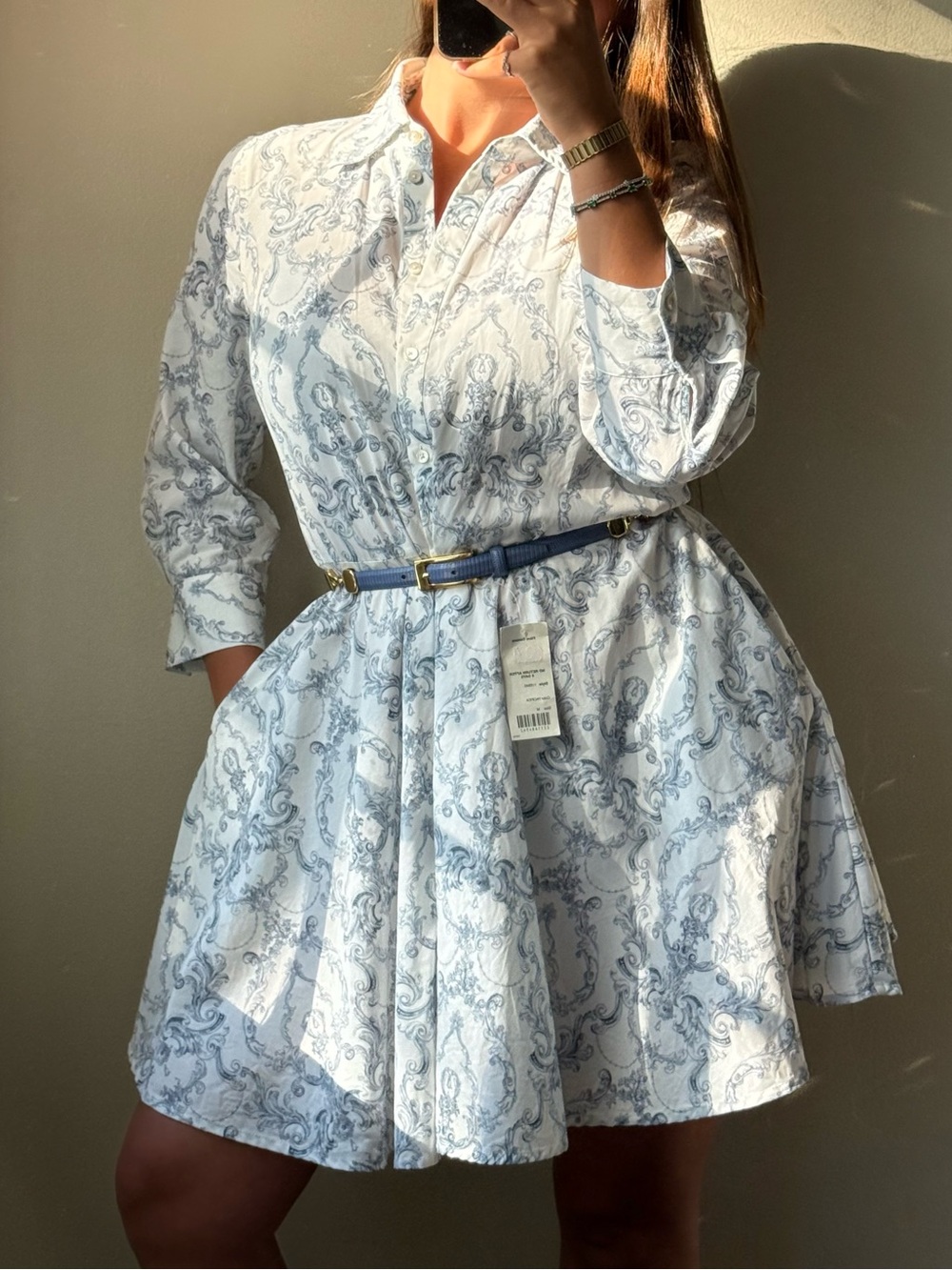 L’AGENCE Light Blue Paisley Shirt Dress
